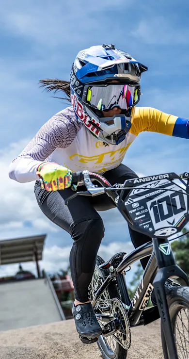 Carousel Slide Image of Mariana Pajón on BMX champs and Olympic golds