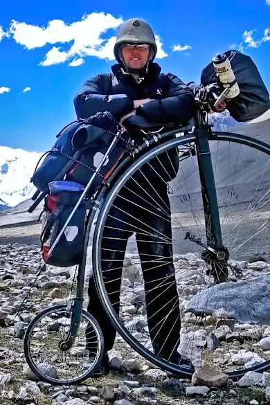 Carousel Slide Image of Joff Summerfield’s adventures on a penny farthing