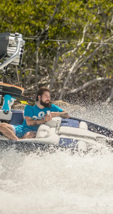 Carousel Slide Image of Mang0 and Meagan face off with sharks