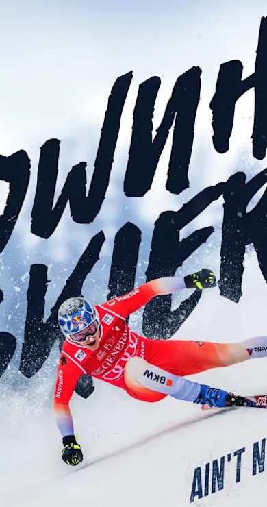 Carousel Slide Image of Downhill Skiers: Ain’t No Mountain Steep Enough