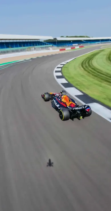 Carousel Slide Image of World’s fastest filming drone chases Max Verstappen